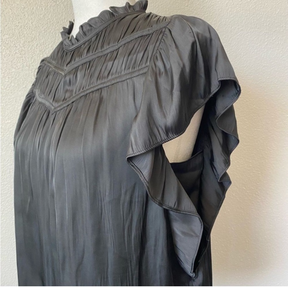 JOIE Black Silky Smocked Ruffled Top Size Small NWT